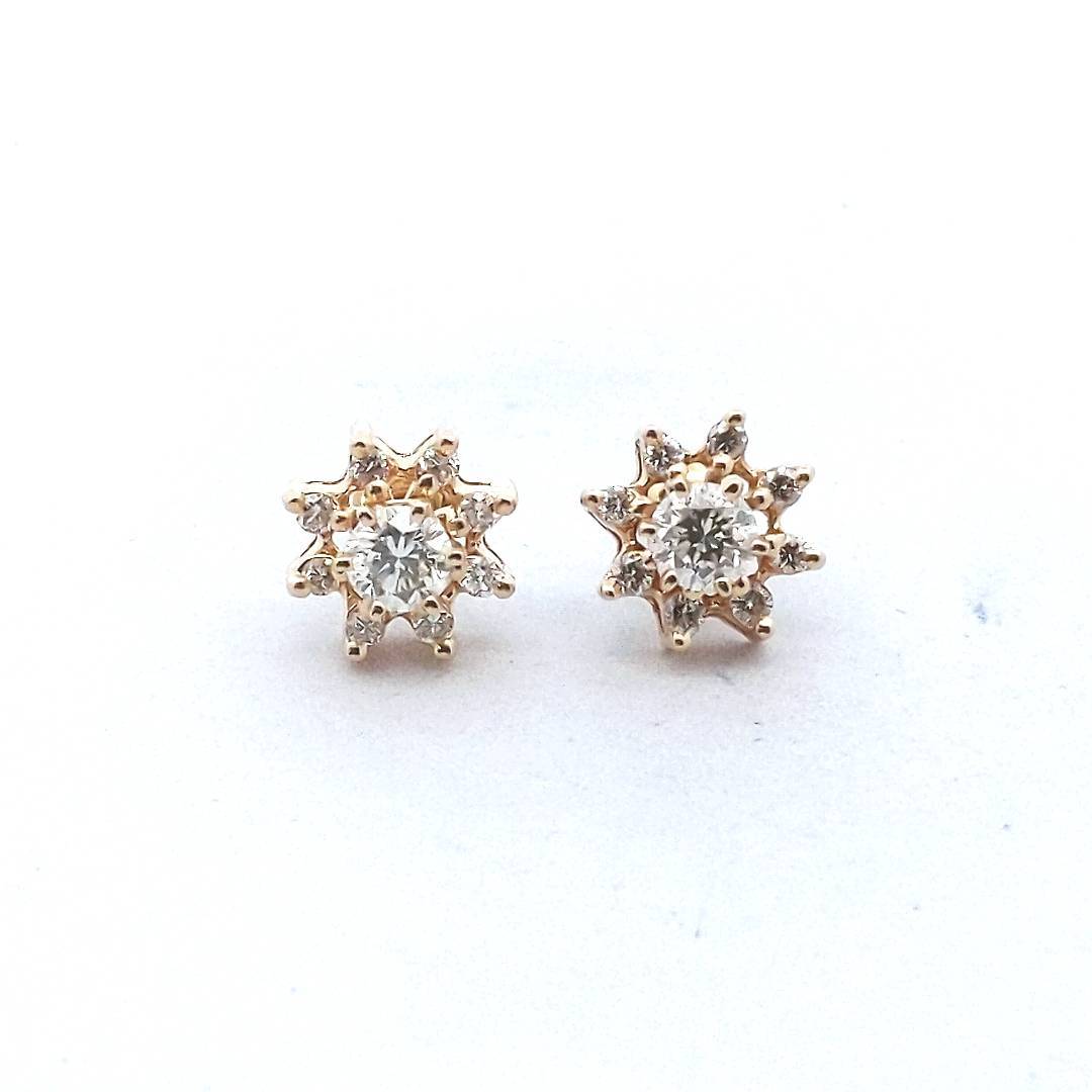 14K Yellow Gold Diamond Halo Jacket Screwback Stud Earrings
