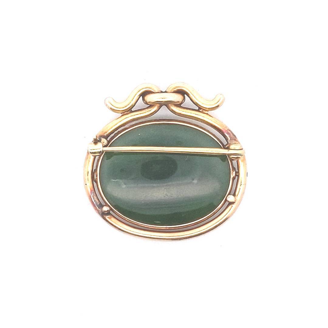 Antique $1500 14K Yellow Gold Victorian Nephrite Intaglio Brooch
