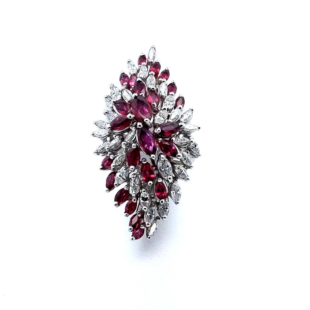 Vintage 14K White Gold Ruby Diamond Cocktail Ring