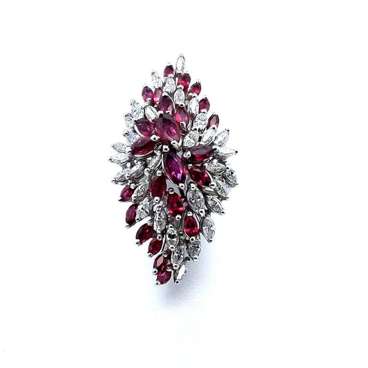 Vintage 14K White Gold Ruby Diamond Cocktail Ring