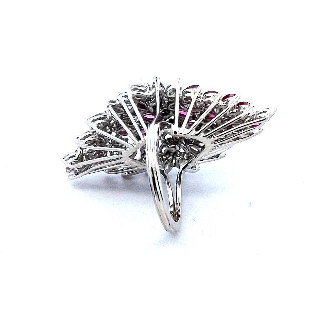 Vintage 14K White Gold Ruby Diamond Cocktail Ring