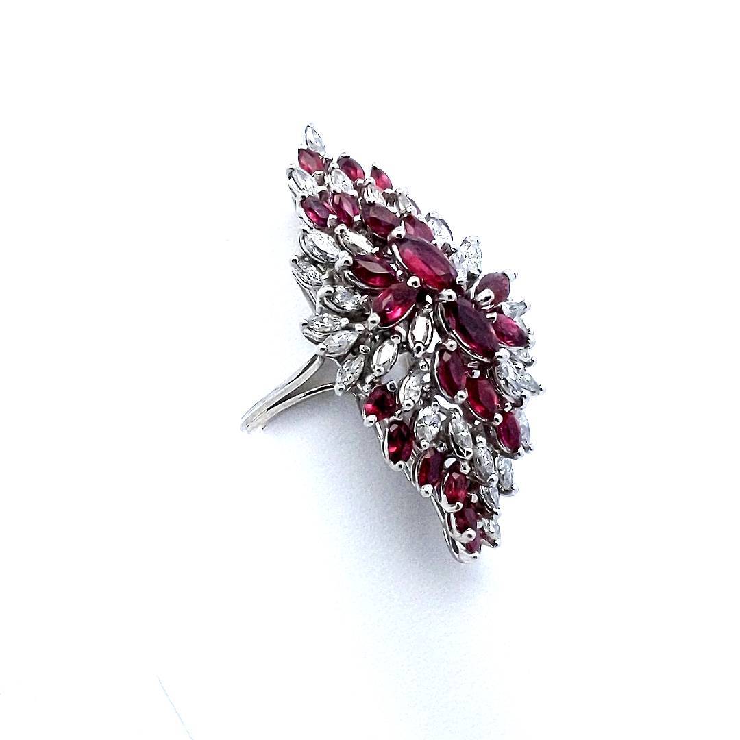 Vintage 14K White Gold Ruby Diamond Cocktail Ring