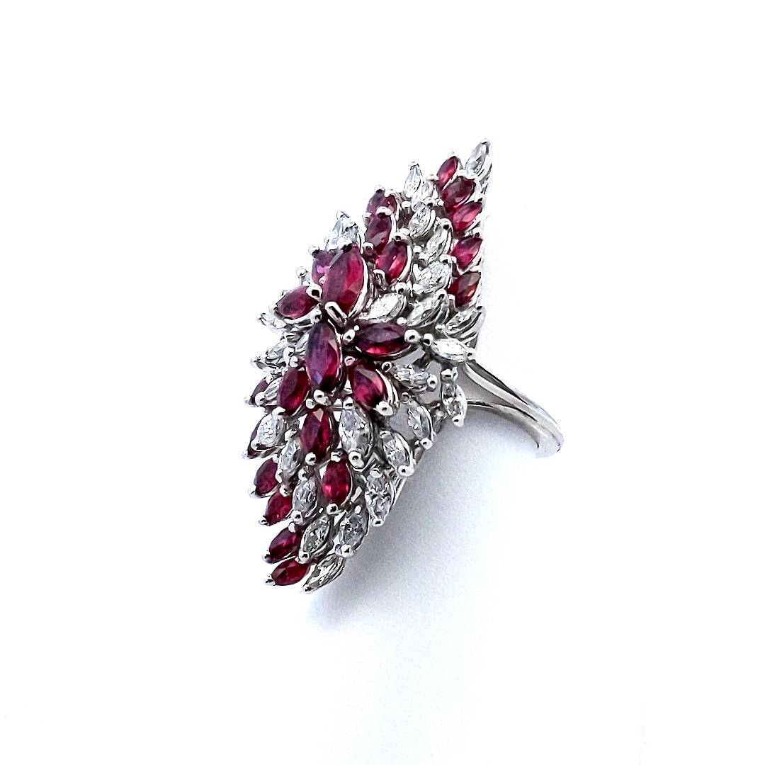 Vintage 14K White Gold Ruby Diamond Cocktail Ring