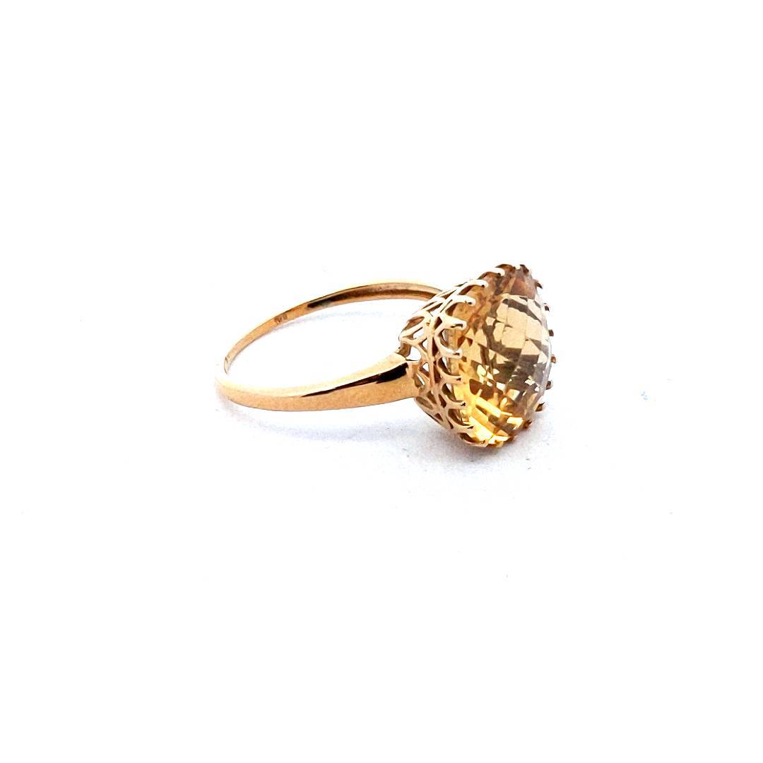 Estate 10K Yellow Gold Checkerboard Cut Citrine Ring