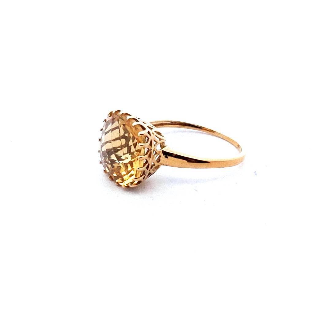 Estate 10K Yellow Gold Checkerboard Cut Citrine Ring