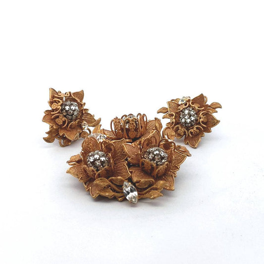 Designer $1100 Costume Miriam Haskell Brooch & Earrings Set