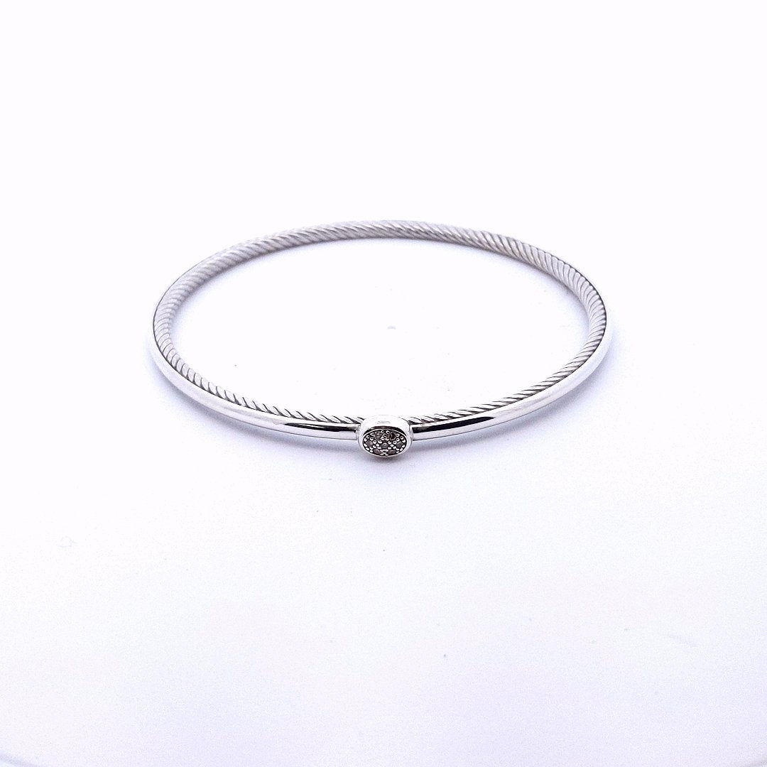 Designer $400 Sterling Silver David Yurman Cable Diamond Bangle