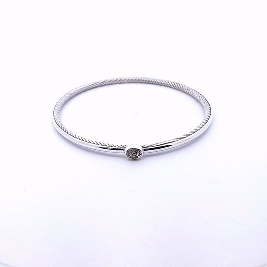 Designer $400 Sterling Silver David Yurman Cable Diamond Bangle