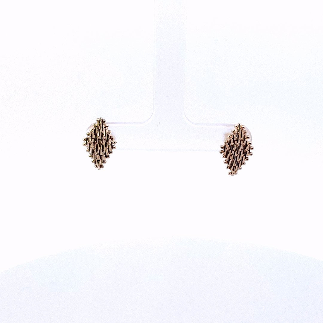Estate $270 14K Yellow Gold Rice Grain Mesh Diamond Design Stud Earrings