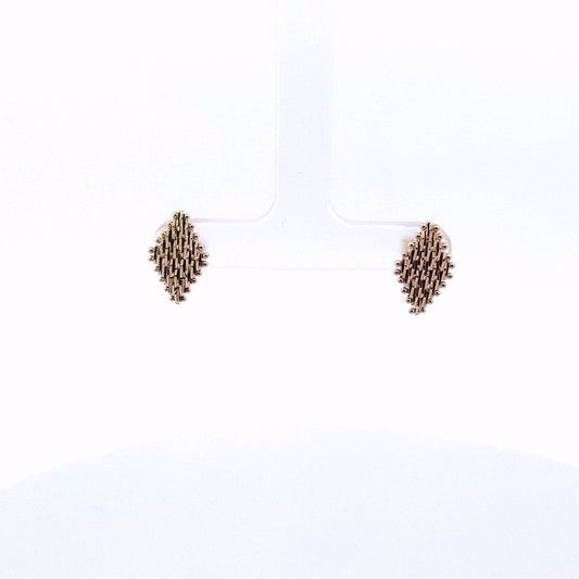 Estate $270 14K Yellow Gold Rice Grain Mesh Diamond Design Stud Earrings