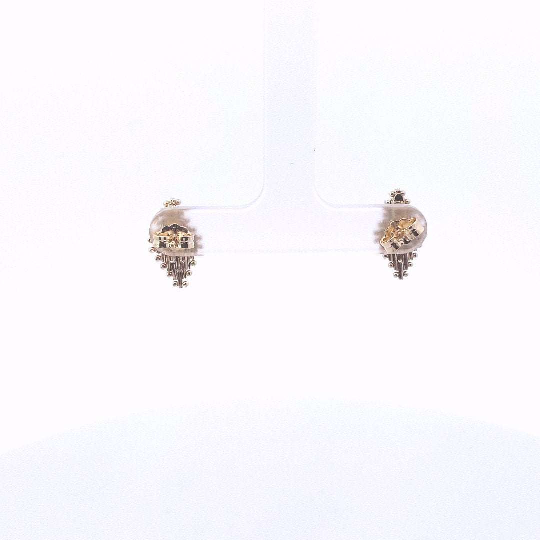 Estate $270 14K Yellow Gold Rice Grain Mesh Diamond Design Stud Earrings