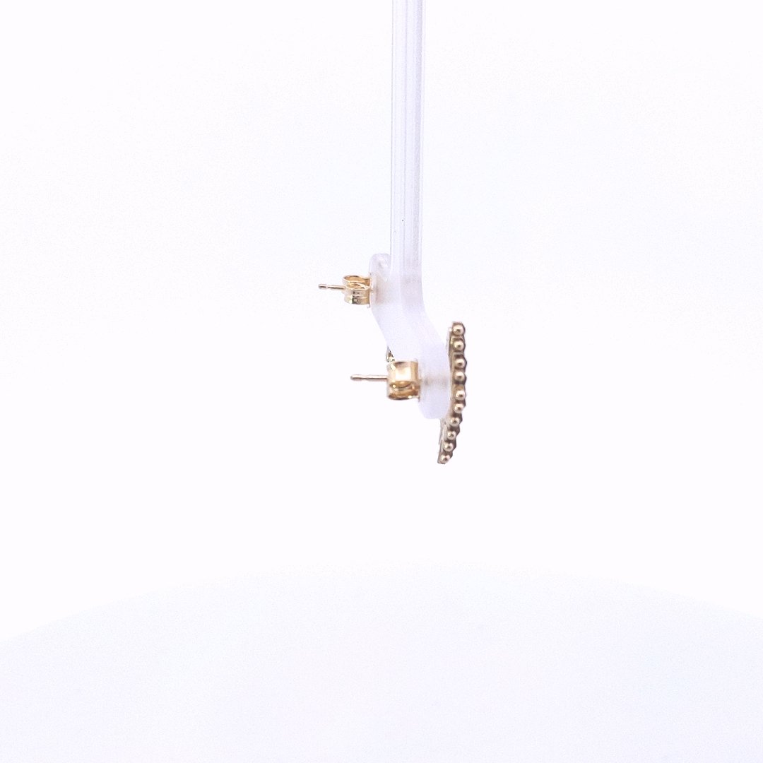 Estate $270 14K Yellow Gold Rice Grain Mesh Diamond Design Stud Earrings