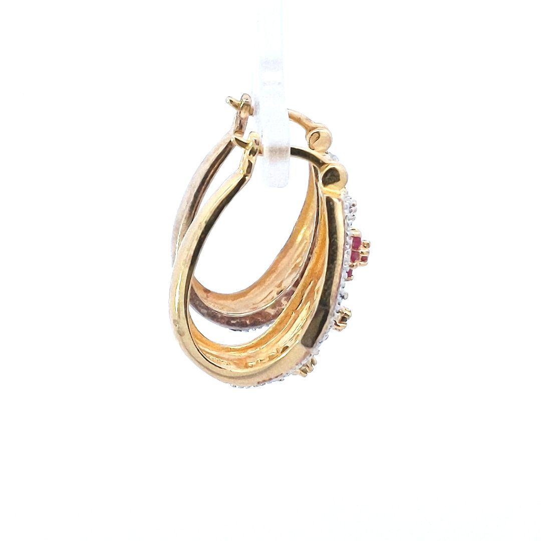 Estate $100 Sterling Silver Vermeil Diamond Ruby Sapphire Emerald Hoop Earrings