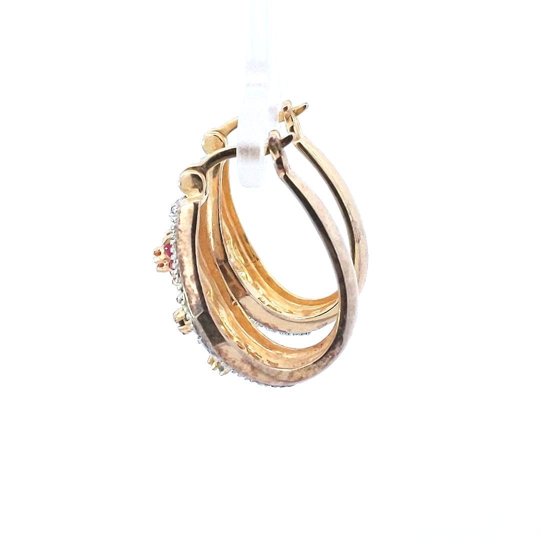 Estate $100 Sterling Silver Vermeil Diamond Ruby Sapphire Emerald Hoop Earrings