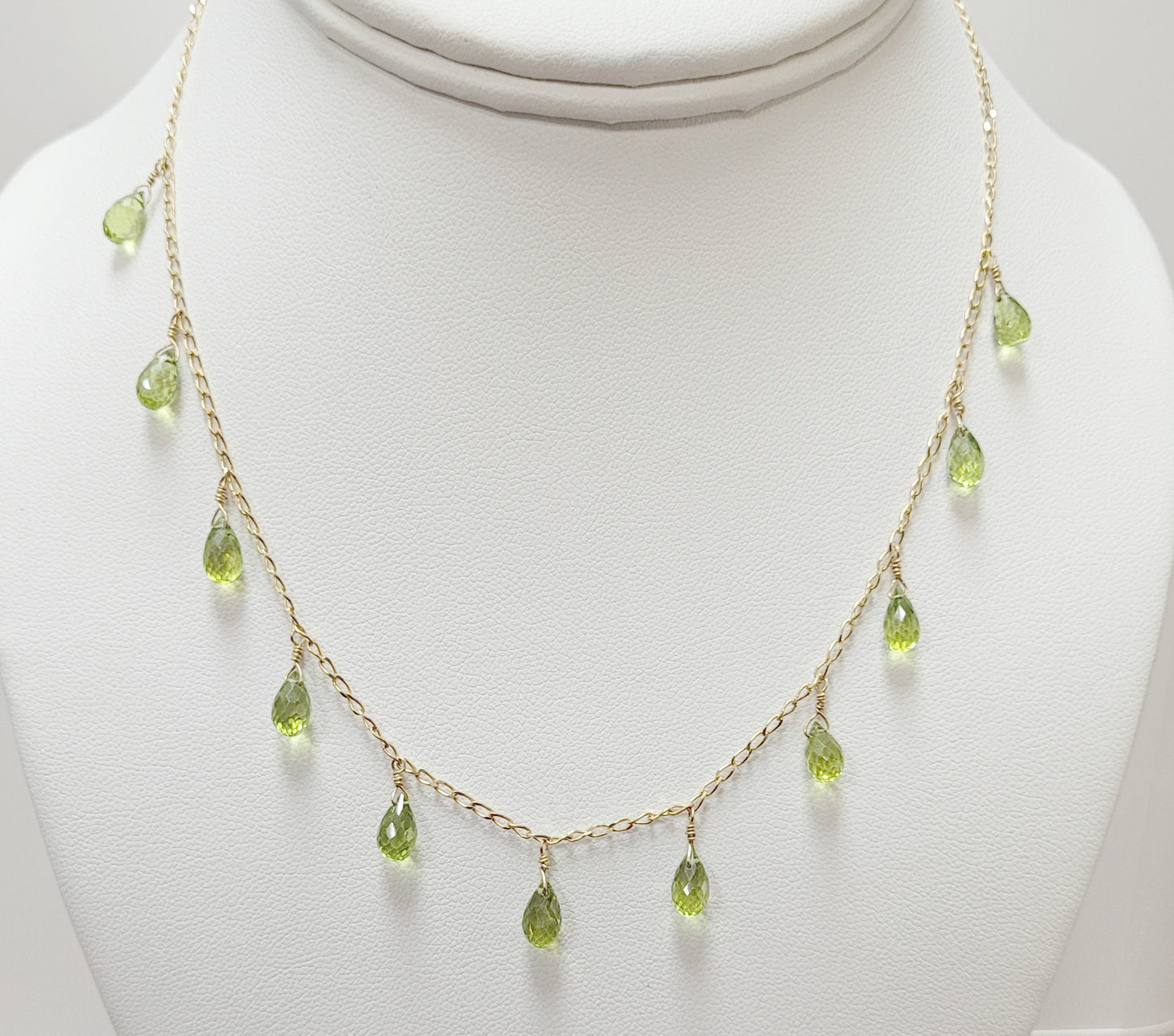 Estate $700 14K Yellow Gold Briolette Peridot Drop Necklace