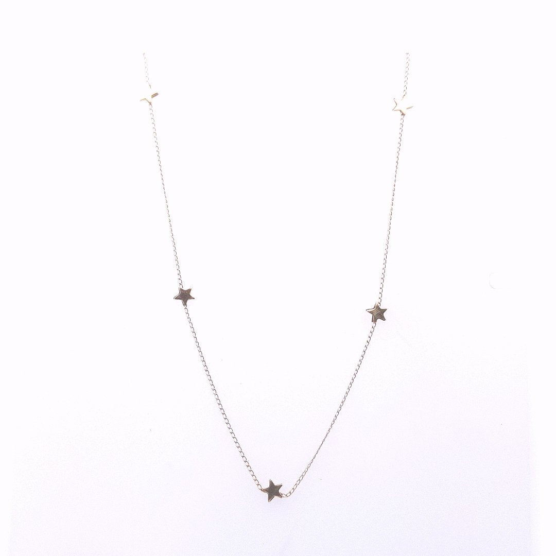 Estate 14K Yellow Gold Star Link Station Chain Necklace