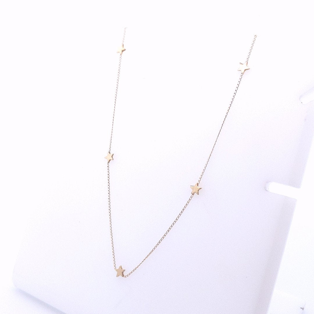 Estate 14K Yellow Gold Star Link Station Chain Necklace