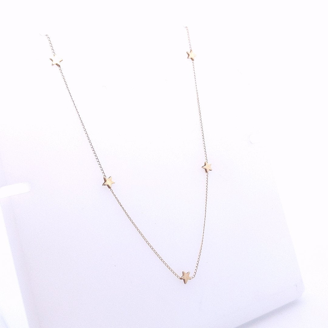 Estate 14K Yellow Gold Star Link Station Chain Necklace