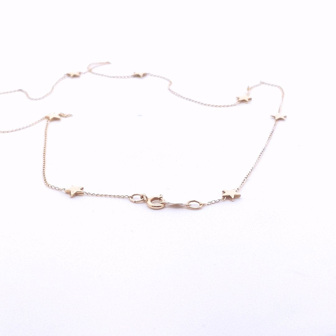 Estate 14K Yellow Gold Star Link Station Chain Necklace