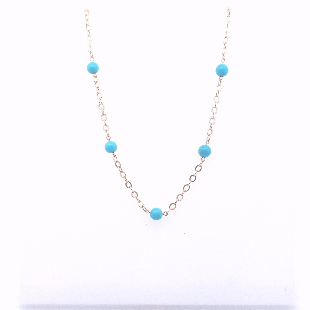 Estate $300 14K Yellow Gold Turquoise Bead  Necklace
