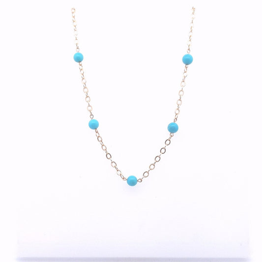 Estate $300 14K Yellow Gold Turquoise Bead  Necklace