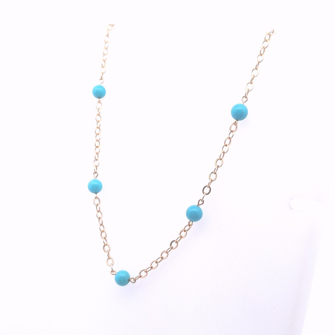 Estate $300 14K Yellow Gold Turquoise Bead  Necklace