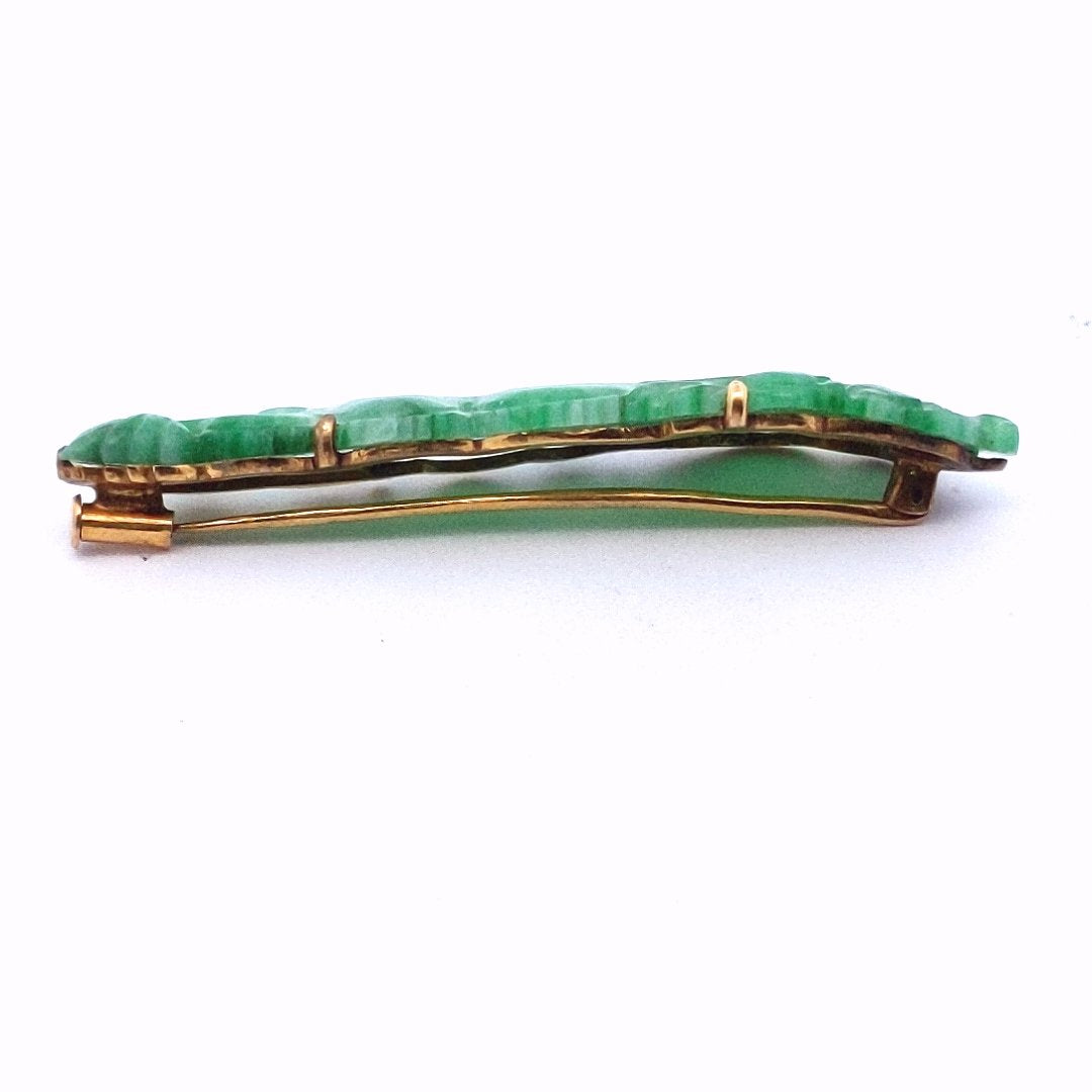 Antique 9K Yellow Gold Jadeite Carved Dragon GIA Certified Brooch