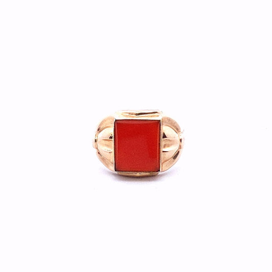 Vintage $390 10K Yellow Gold Retro Carnelian Mens Ring