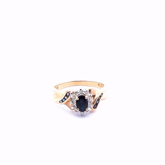 Vintage $460 14K Yellow Gold Diamond Sapphire Ring