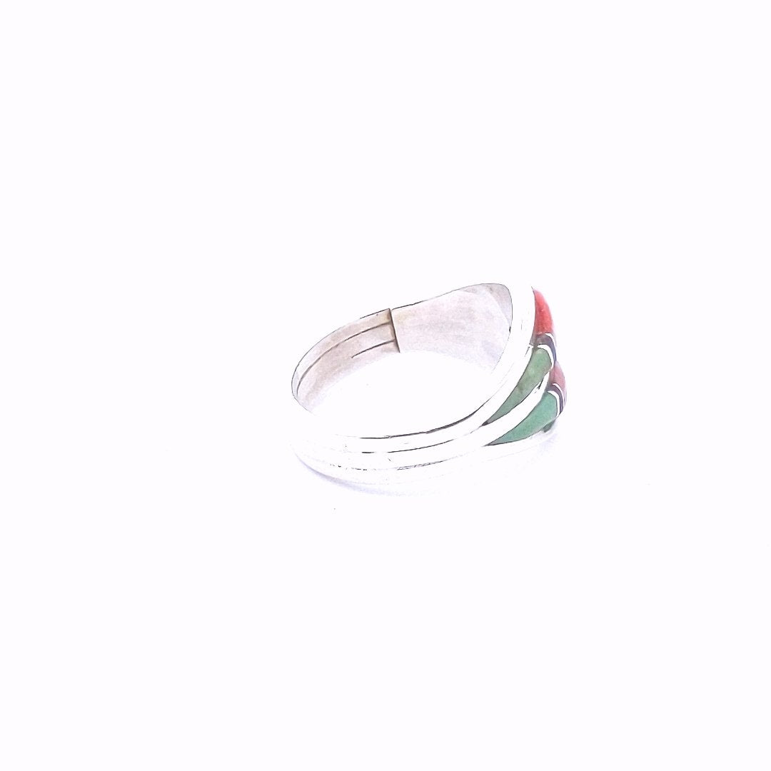 Designer $100 Sterling Silver Native American Navajo Teme Inlay Multi Stone Ring