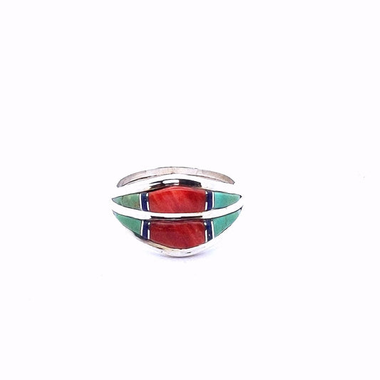 Designer $100 Sterling Silver Native American Navajo Teme Inlay Multi Stone Ring