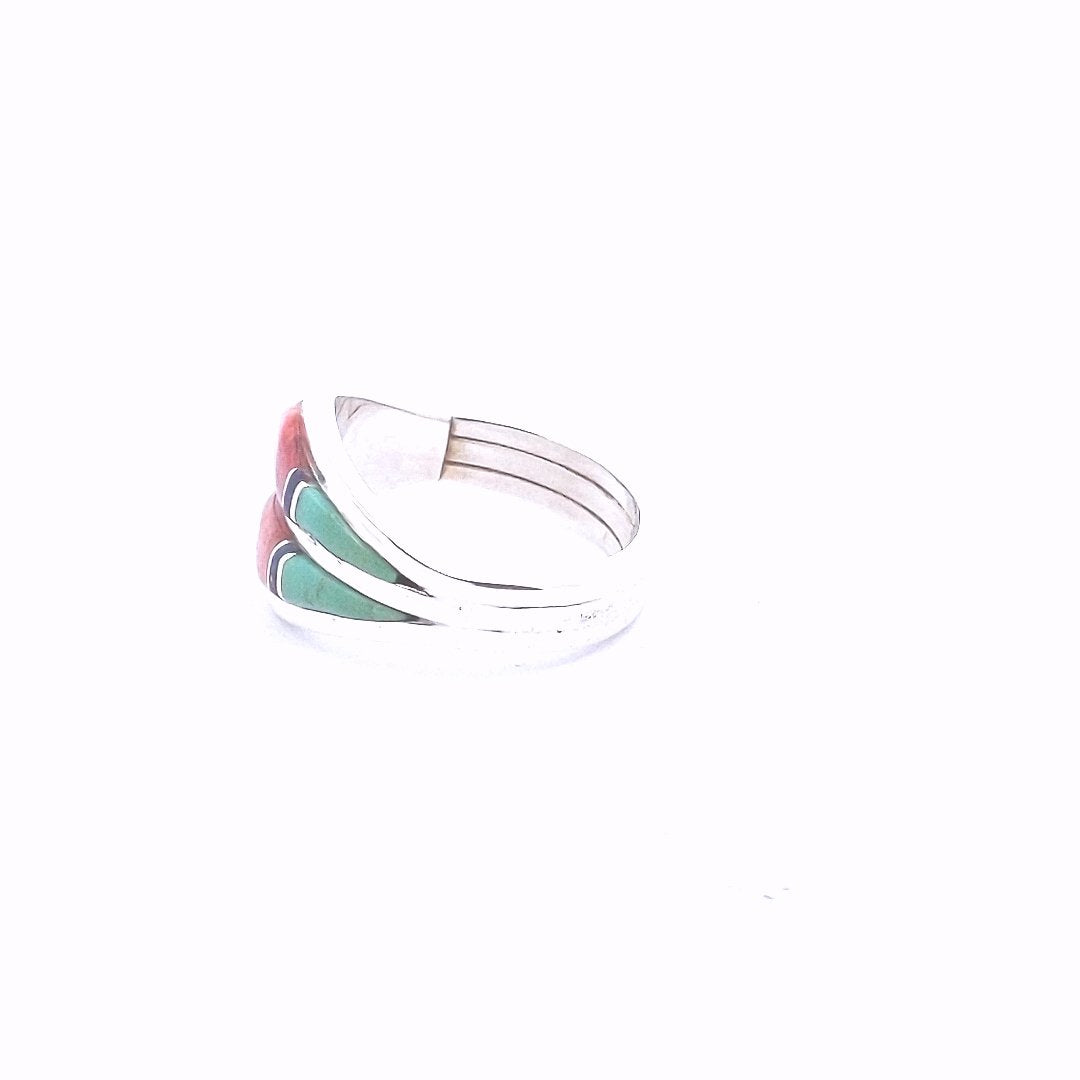 Designer $100 Sterling Silver Native American Navajo Teme Inlay Multi Stone Ring