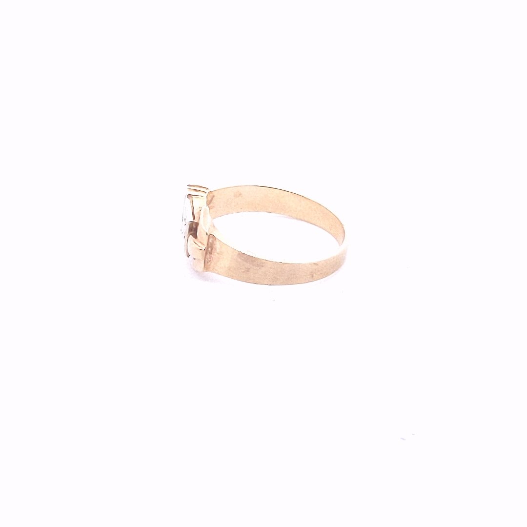 Vntage 14K Two Tone Gold Art Deco Diamond Lab Created Ruby Buckle Style Ring