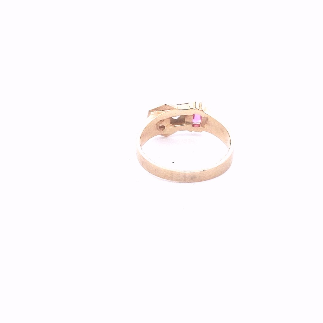 Vntage 14K Two Tone Gold Art Deco Diamond Lab Created Ruby Buckle Style Ring