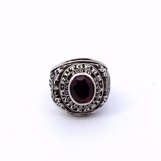 Vintage 10K White Gold Rutgers 200th Anniversary 1966 Lab Created Ruby Ring