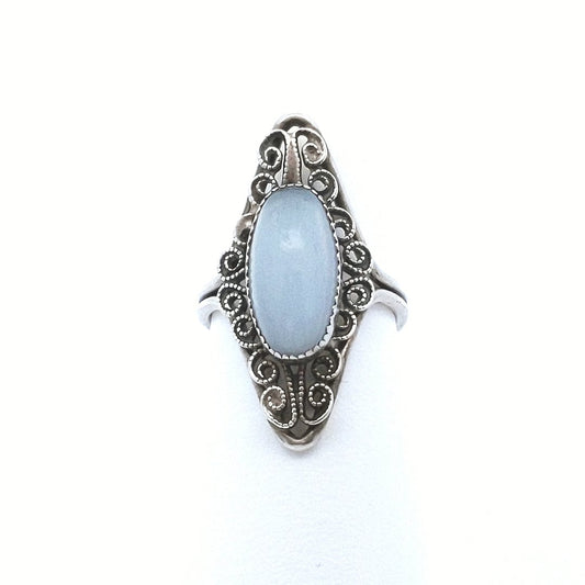 Vintage Beau Sterling Silver Filigree Adjustable Ring with Oval Moonstone