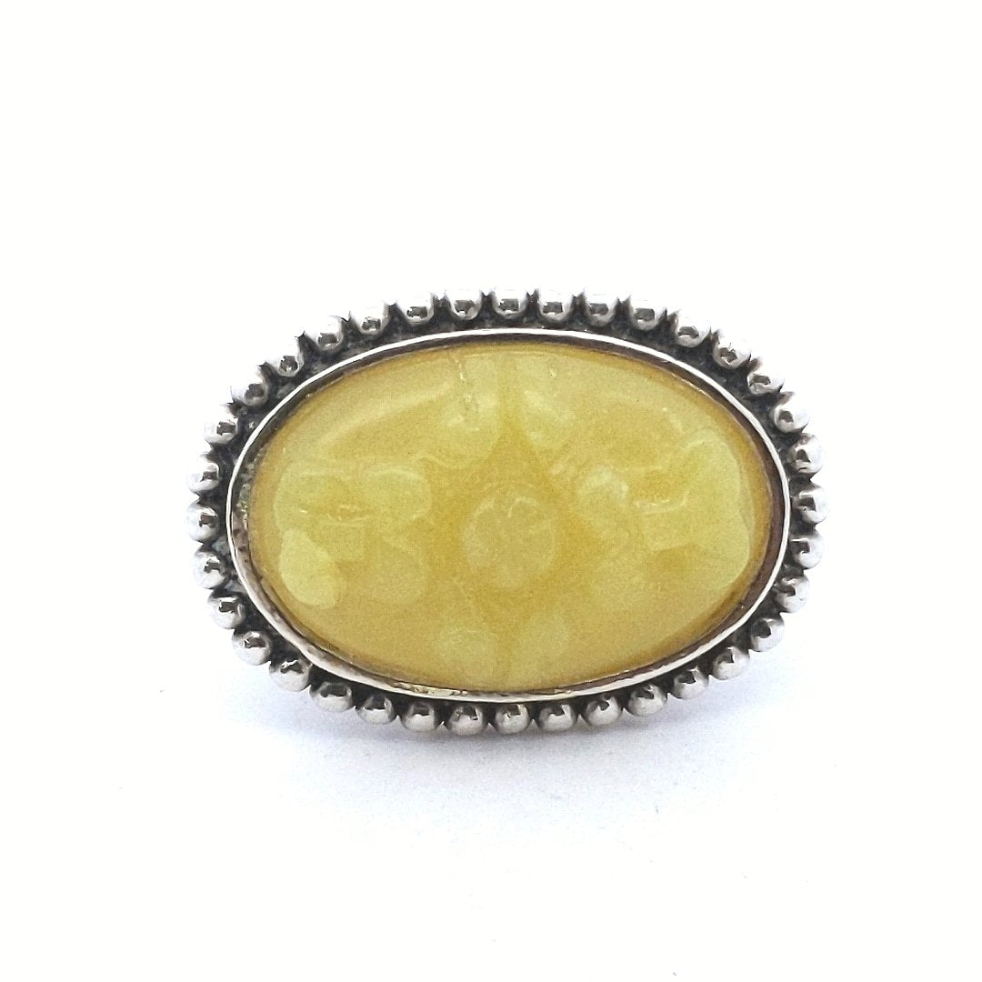 Estate $60 Sterling Silver Carved Lemon Quartz Ring