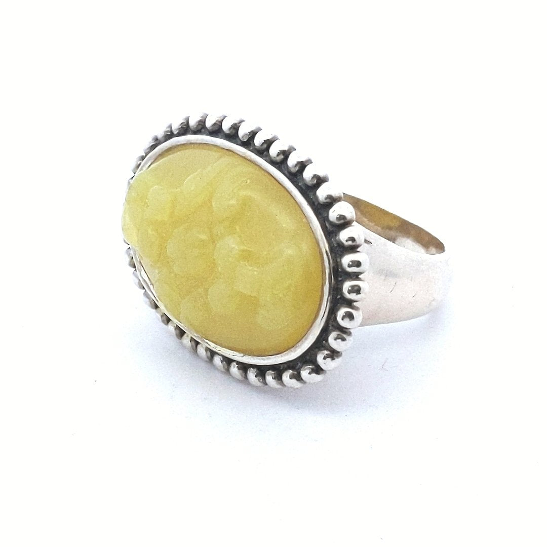 Estate $60 Sterling Silver Carved Lemon Quartz Ring