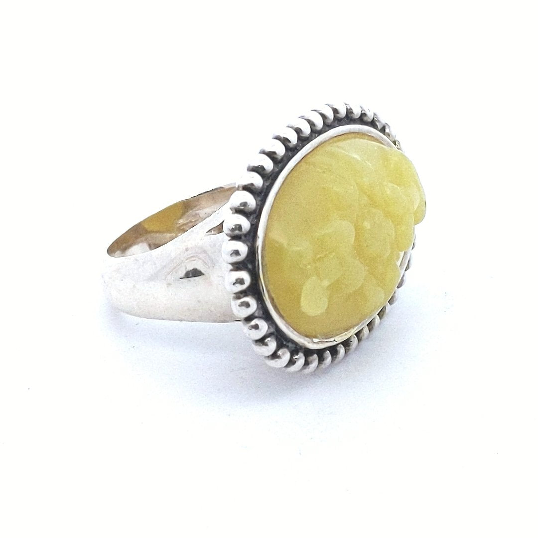 Estate $60 Sterling Silver Carved Lemon Quartz Ring