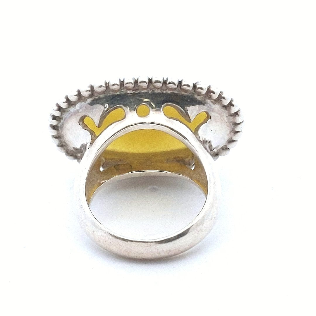 Estate $60 Sterling Silver Carved Lemon Quartz Ring