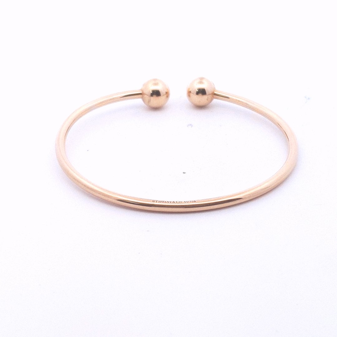 Designer $2400 18K Rose Gold Tiffany & Co. Hardwear Ball Cuff Bangle