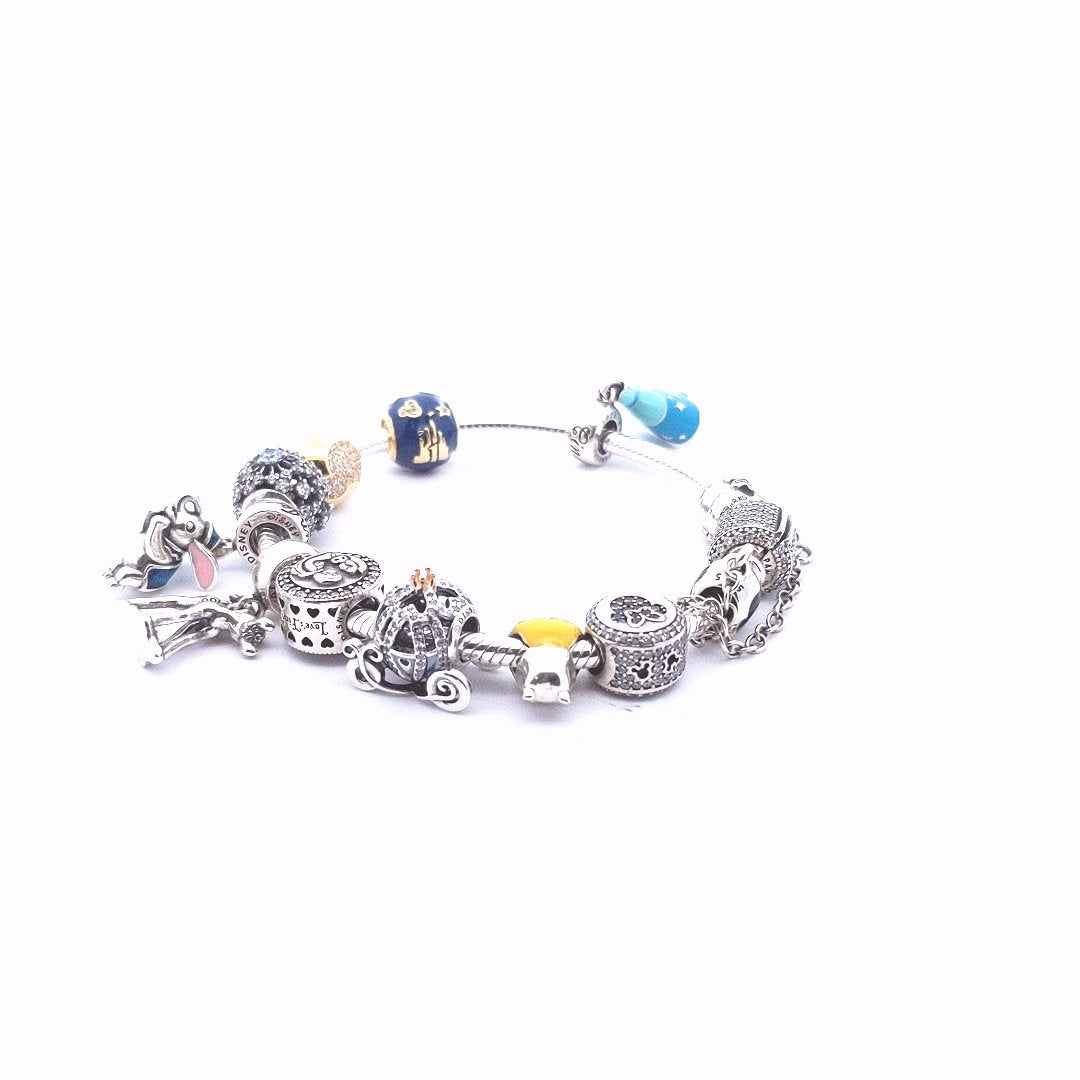 Designer $400 Sterling Silver Pandora Disney Charms Bracelet