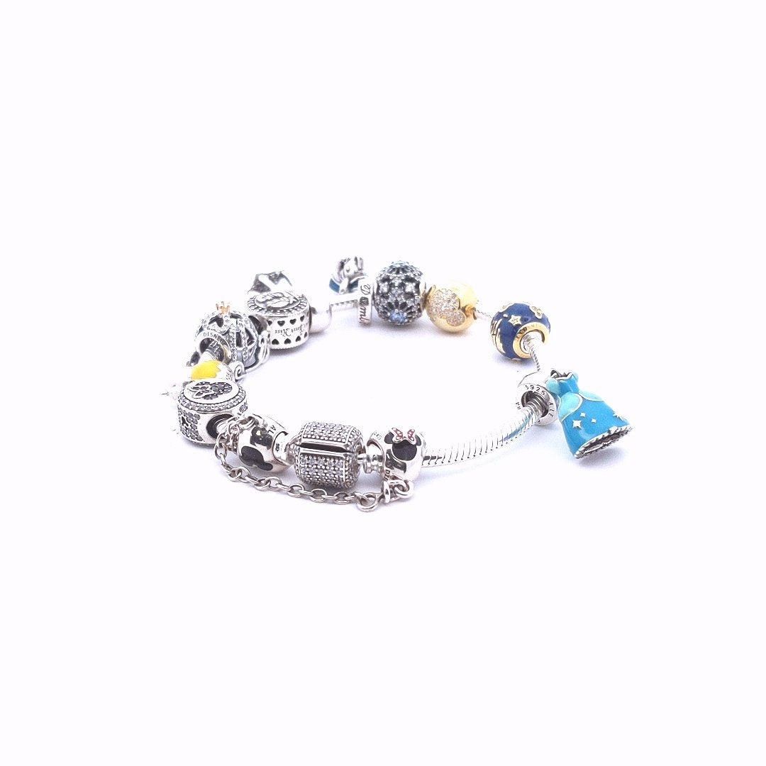 Designer $400 Sterling Silver Pandora Disney Charms Bracelet