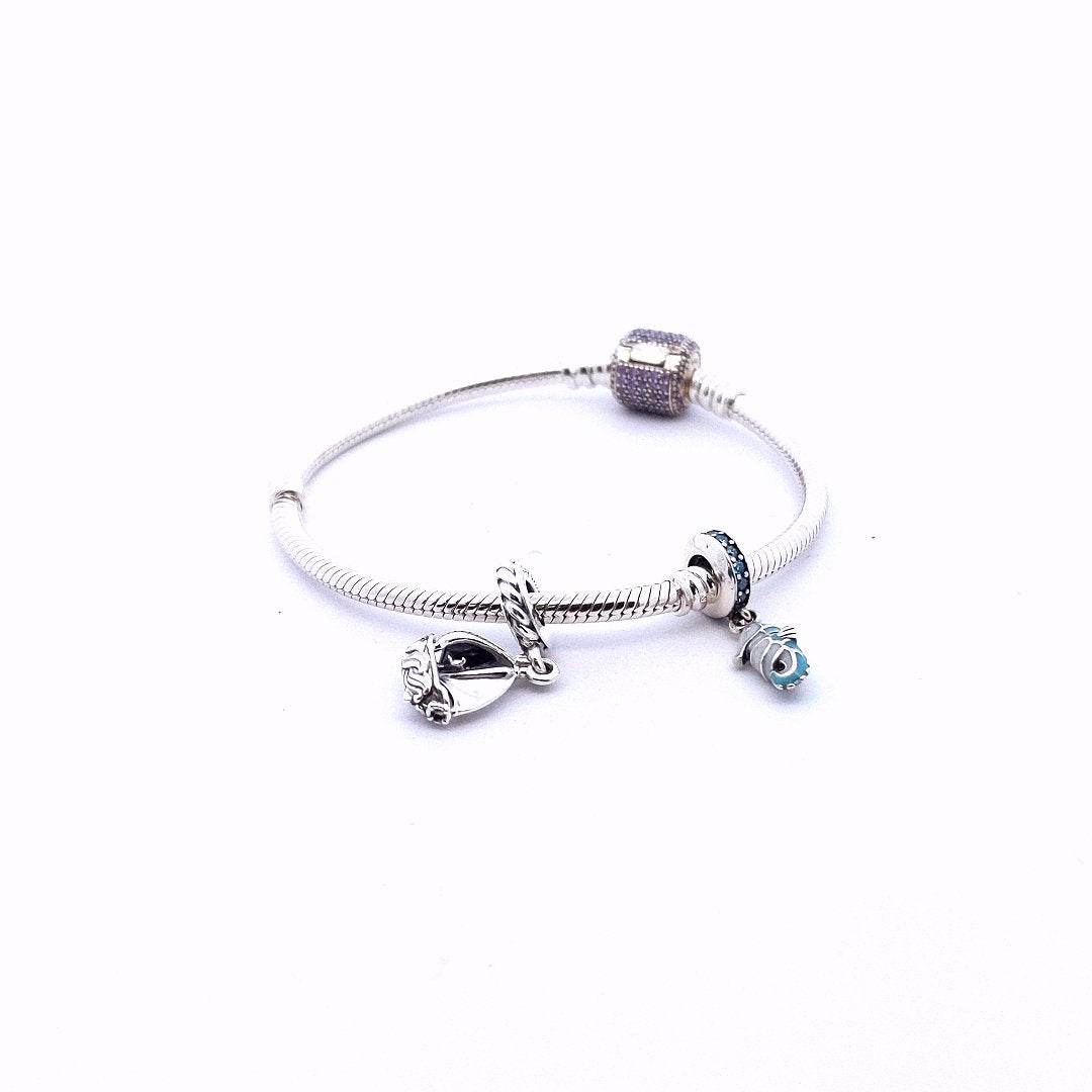 Pandora Sterling Silver Purple CZ Boat Seahorse Charm Bracelet