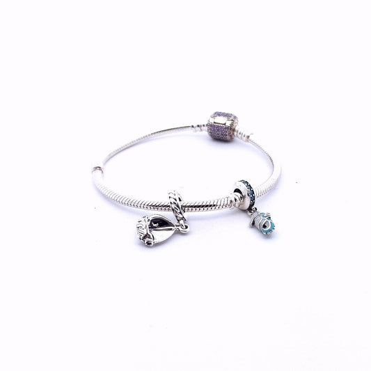 Pandora Sterling Silver Purple CZ Boat Seahorse Charm Bracelet