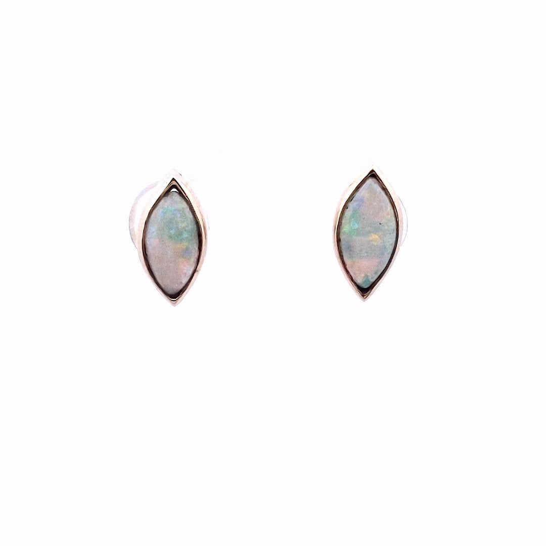 Estate $200 14K Yellow Gold Marquise Shape Opal Stud Earrings