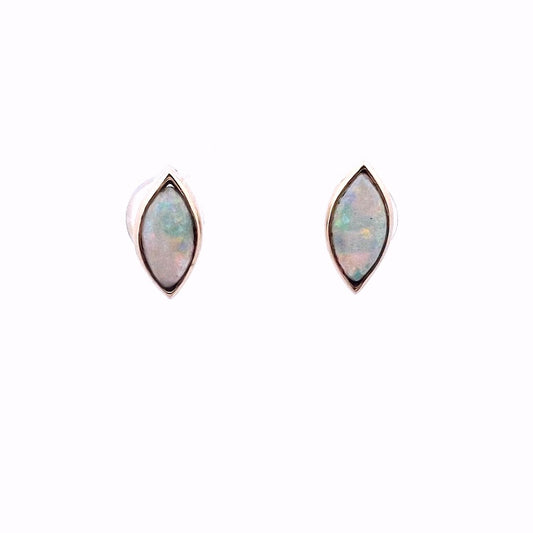 Estate $200 14K Yellow Gold Marquise Shape Opal Stud Earrings