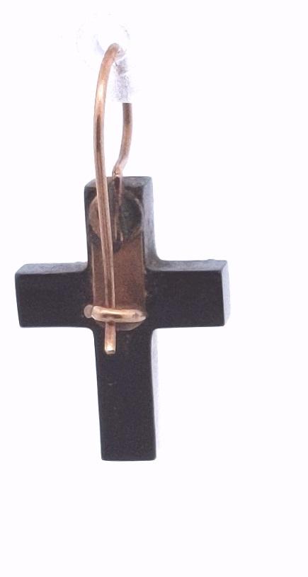 Antique $130 Single Victorian Jet & Natural Seed Pearl Mourning Cross Earring