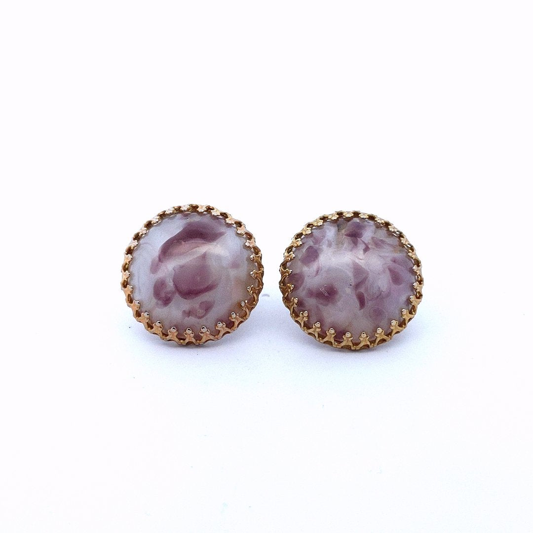 Designer $80 Gold Plated Glass Purple White Miriian Haskell Clip On Earrings