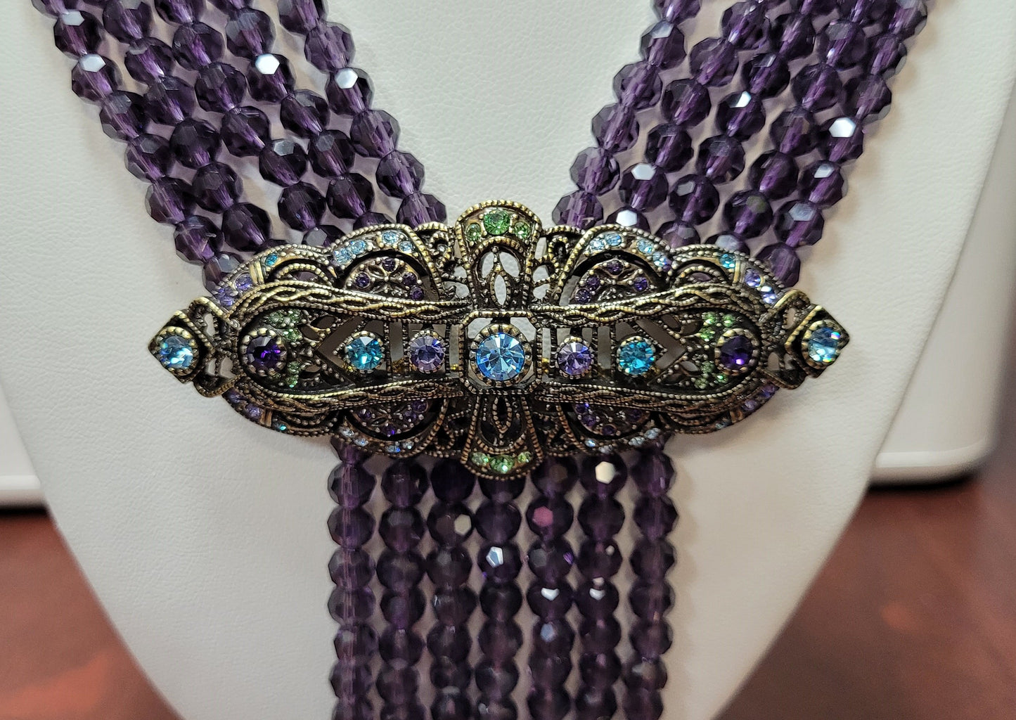 Designer $300 Heidi Daus Purple Romantic Interlude 5 Row Beaded Tassle Necklace